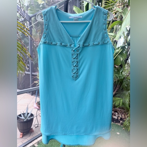 Peter Nygard Tops - Peter Nygard Blue Lace-Up Sleeveless Top